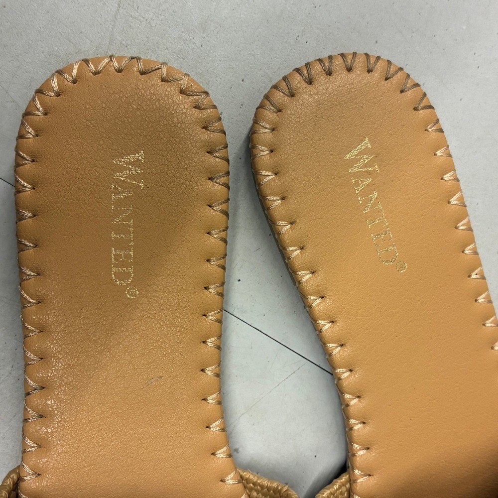 Wanted Ariel Sandals Slide Womens 6.5 Tan Straw Square Toe Flat Summer Beach - Picture 3 of 11